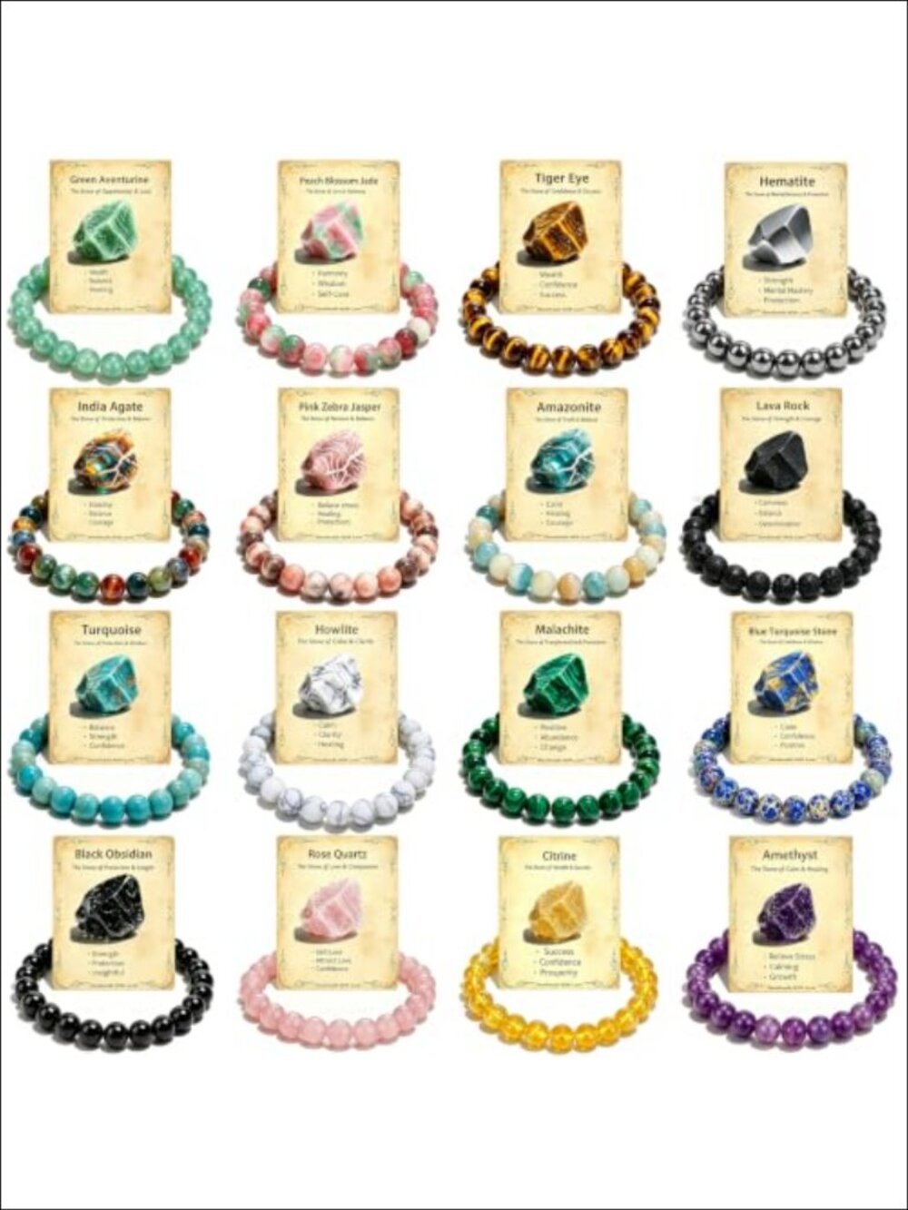 16 Pcs 8mm Natural Stone Beaded Stretch Healing Crystal Bracelets Set